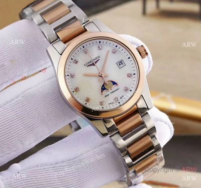 Replica Longines Moon Phase Quartz Ladies Watch Two Tone Rose Gold